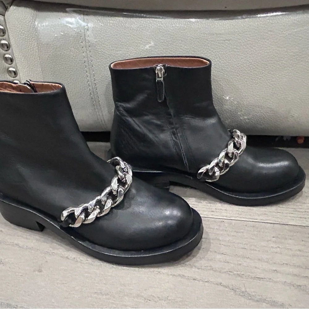 Givenchy Black Ankle Boots with Silver Chain - Picture 2 of 7